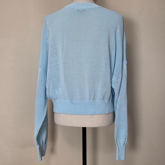 Madewell XL Pullover Cropped Long Sleeve Sweater Crew Neck Loose Knit Blue - Picture 6 of 14